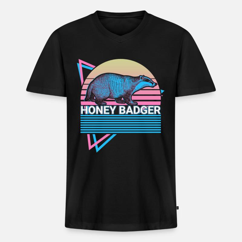 Honigdachs Retro-Geschenk - Männer Premium Bio T-Shirt mit V-Ausschnitt - Schwarz