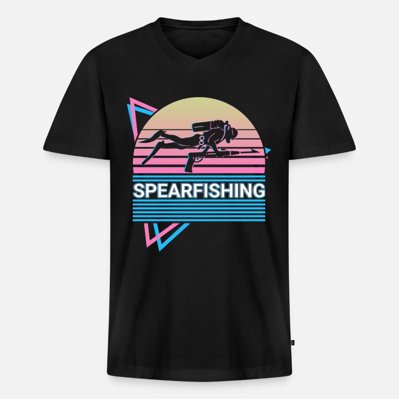 Speerfischen Speerfischer Retro Geschenk - Männer Premium Bio T-Shirt mit V-Ausschnitt - Schwarz