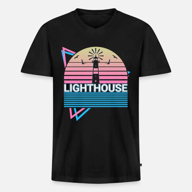 Leuchtturm Retro Geschenk - Männer Premium Bio T-Shirt mit V-Ausschnitt - Schwarz