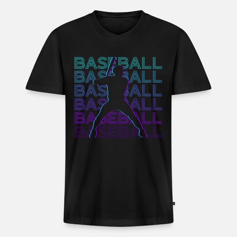 Baseballspieler Retro Geschenk - Männer Premium Bio T-Shirt mit V-Ausschnitt - Schwarz