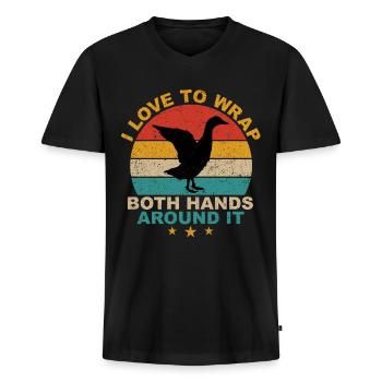 Funny Funny Duck Hunt under - Men's Premium Organic T-shirt with V-neck - black - Front - Nico (187cm)
