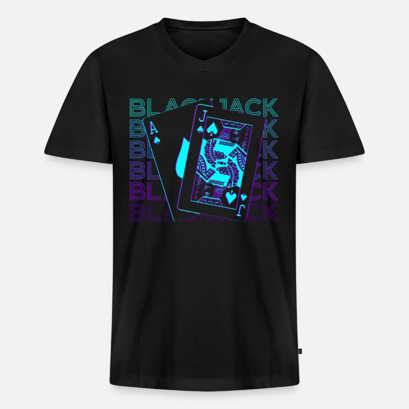 Blackjack Pik-Bube Pik-Ass Retro Geschenk - Männer Premium Bio T-Shirt mit V-Ausschnitt - Schwarz