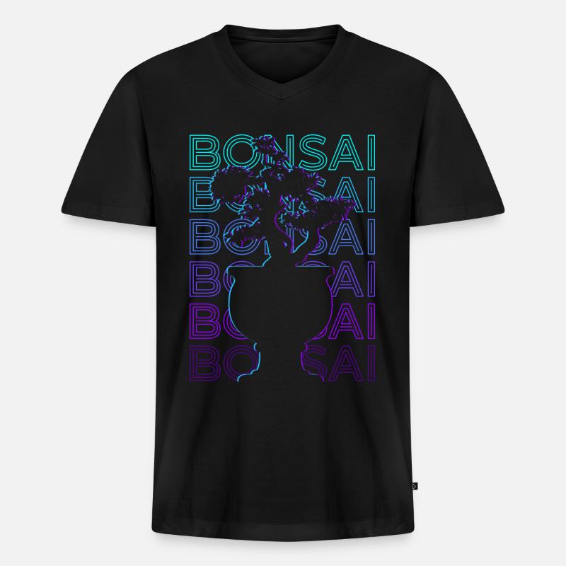 Bonsai Baum Retro Geschenk - Männer Premium Bio T-Shirt mit V-Ausschnitt - Schwarz