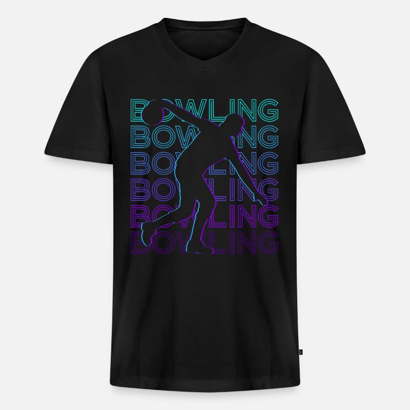 Bowling Bowler Retro Geschenk - Männer Premium Bio T-Shirt mit V-Ausschnitt - Schwarz