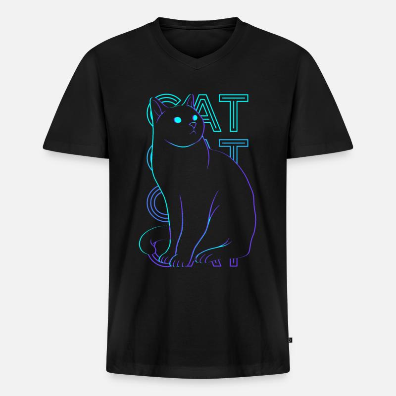 Katze Retro Geschenk - Männer Premium Bio T-Shirt mit V-Ausschnitt - Schwarz