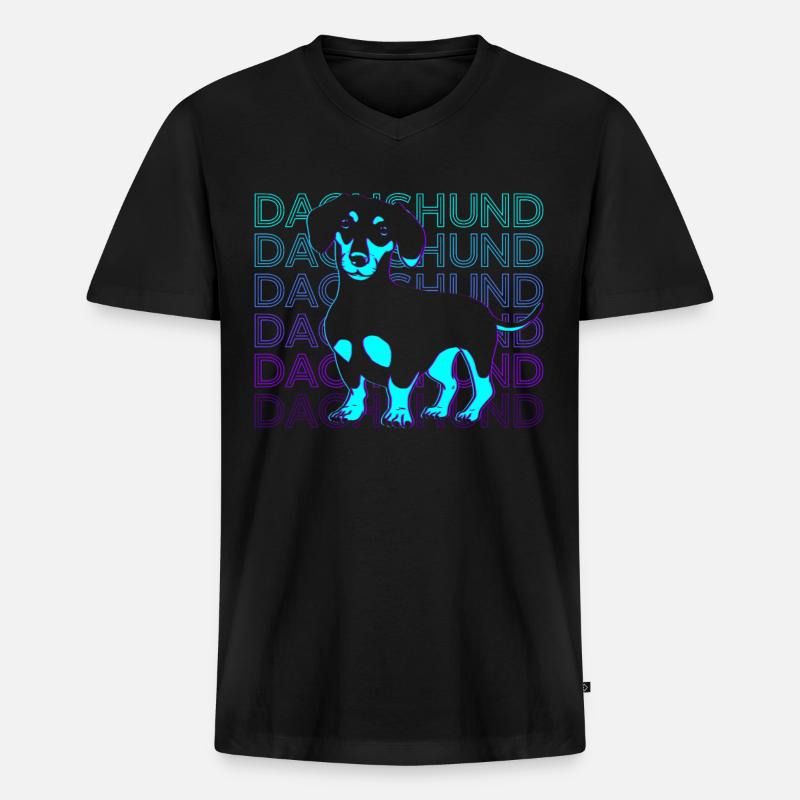 Dackel Retro Geschenk - Männer Premium Bio T-Shirt mit V-Ausschnitt - Schwarz