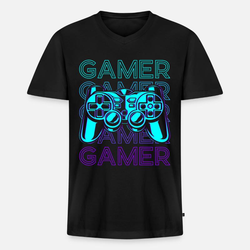Gamer Video Gaming Controller Retro - Männer Premium Bio T-Shirt mit V-Ausschnitt - Schwarz