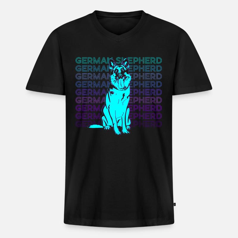 Deutscher Schäferhund Retro - Männer Premium Bio T-Shirt mit V-Ausschnitt - Schwarz