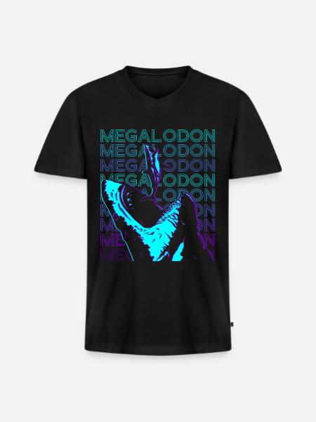 Megalodon Requin Rétro - T-shirt encolure en V Premium bio Homme - noir