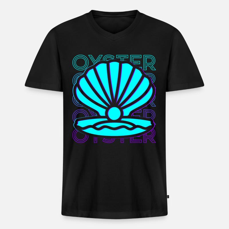 Auster Retro - Männer Premium Bio T-Shirt mit V-Ausschnitt - Schwarz