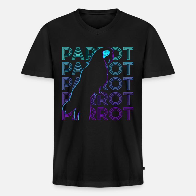 Papagei Retro - Männer Premium Bio T-Shirt mit V-Ausschnitt - Schwarz