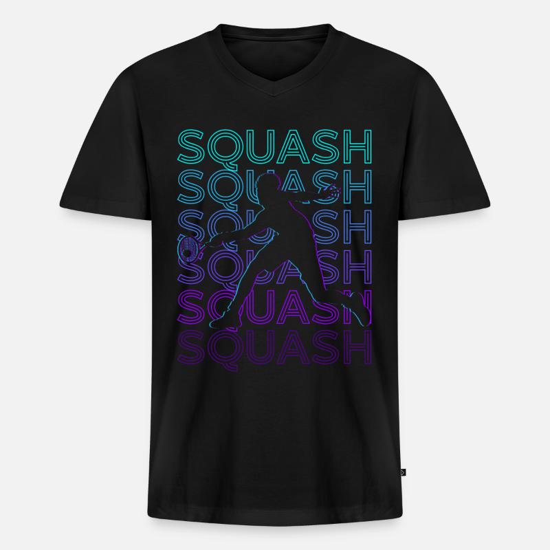 Squash-Spieler Retro - Männer Premium Bio T-Shirt mit V-Ausschnitt - Schwarz