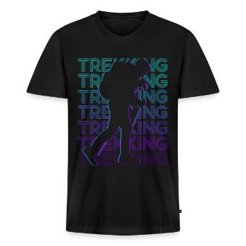 Trekking Trekker Trek Rétro - T-shirt encolure en V Premium bio Homme - noir - Devant - Nico (187cm)
