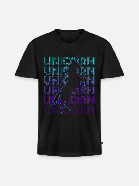 Licorne Rétro - T-shirt encolure en V Premium bio Homme - noir