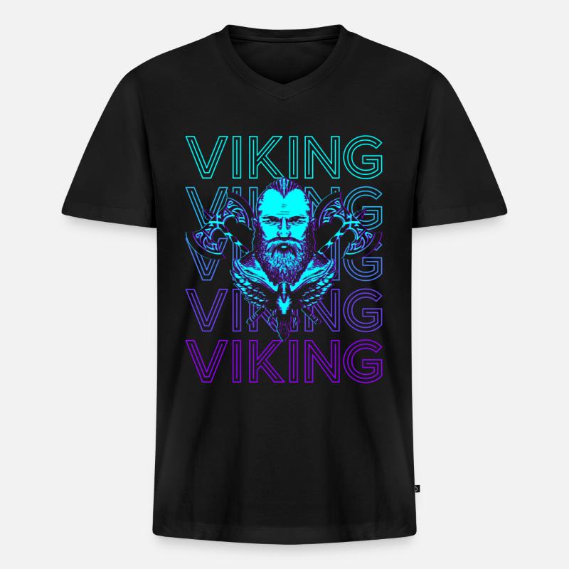 Wikinger Retro - Männer Premium Bio T-Shirt mit V-Ausschnitt - Schwarz