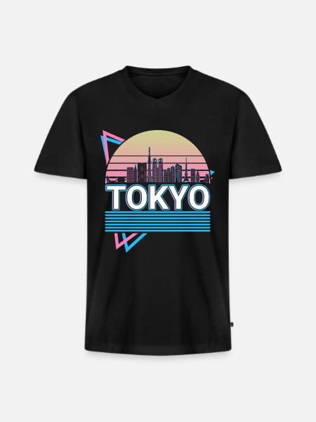 Tokyo City Skyline Cityscape Retro - Men's Premium Organic T-shirt with V-neck - black