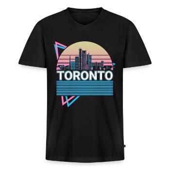 Toronto City Skyline Cityscape Rétro - T-shirt encolure en V Premium bio Homme - noir - Devant - Nico (187cm)