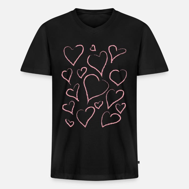 Dänische Pastell-Ästhetik Abstraktes Herz-Muster - Männer Premium Bio T-Shirt mit V-Ausschnitt - Schwarz