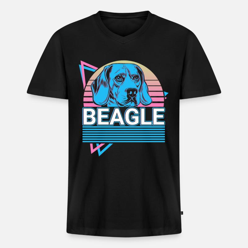 Beagle Retro - Männer Premium Bio T-Shirt mit V-Ausschnitt - Schwarz