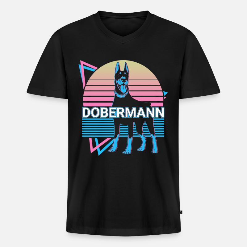 Dobermann Retro - Männer Premium Bio T-Shirt mit V-Ausschnitt - Schwarz