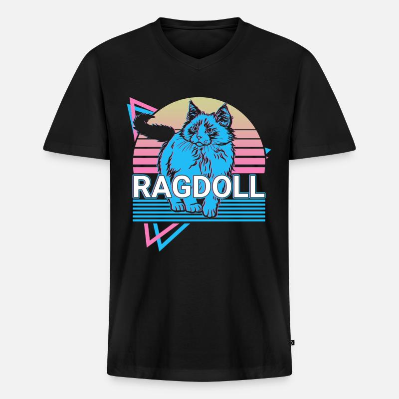 Ragdoll Katze Retro - Männer Premium Bio T-Shirt mit V-Ausschnitt - Schwarz