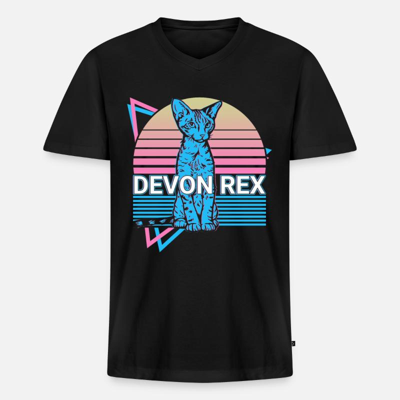 Devon Rex Katze Retro - Männer Premium Bio T-Shirt mit V-Ausschnitt - Schwarz