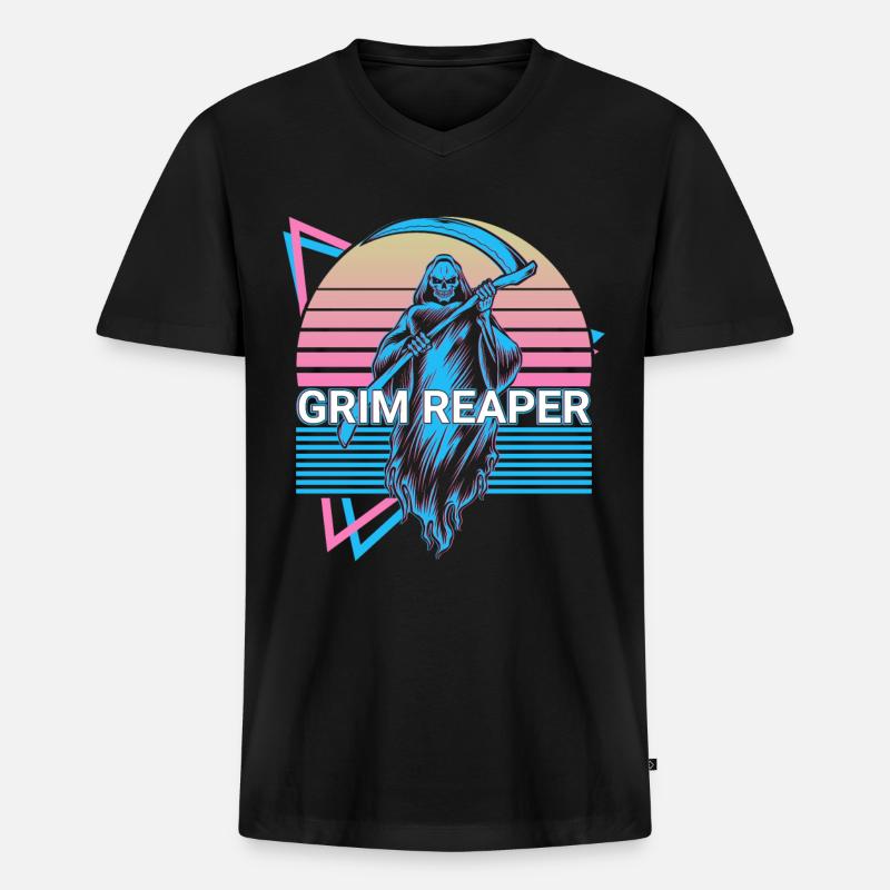 Sensenmann Retro - Männer Premium Bio T-Shirt mit V-Ausschnitt - Schwarz