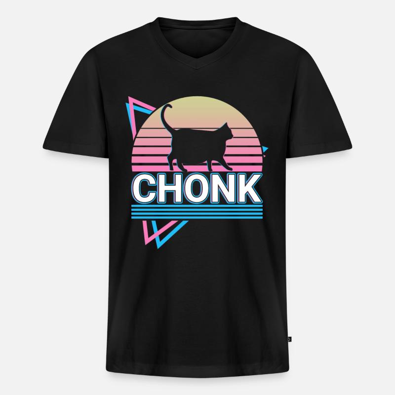 Chonk Katze Retro - Männer Premium Bio T-Shirt mit V-Ausschnitt - Schwarz
