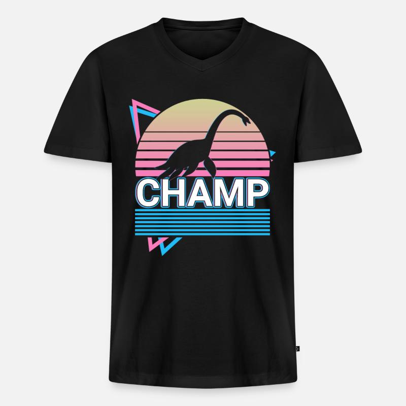 Champ Kryptide Kryptozoologie Retro - Männer Premium Bio T-Shirt mit V-Ausschnitt - Schwarz