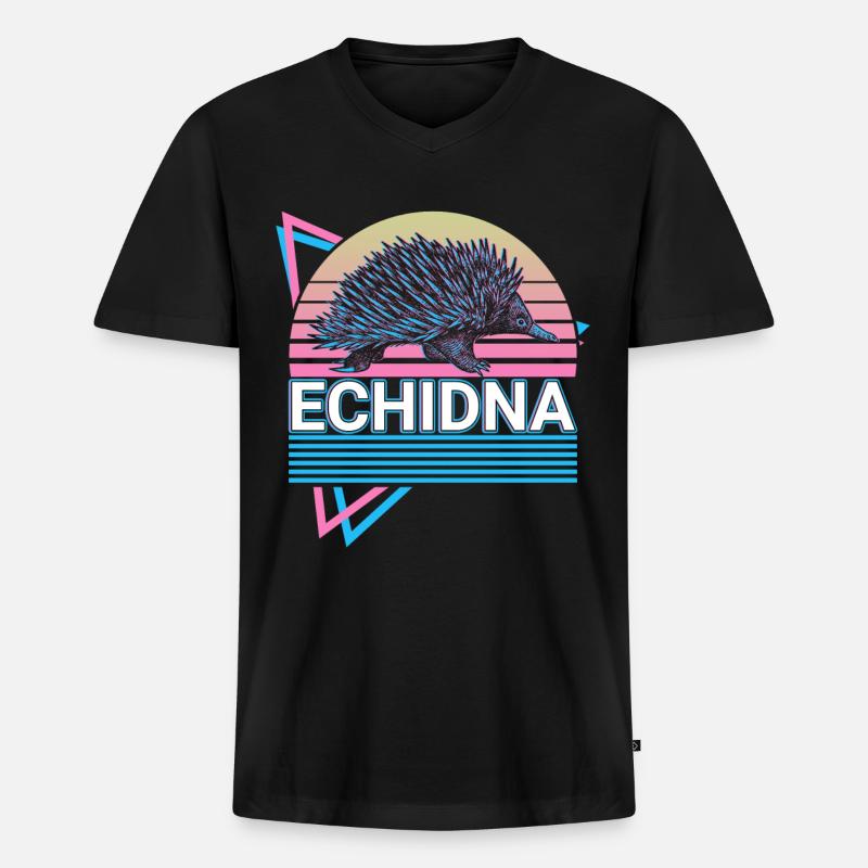 Echidna Retro - Männer Premium Bio T-Shirt mit V-Ausschnitt - Schwarz