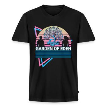 Garten Eden Adam und Eva Christlich - Männer Premium Bio T-Shirt mit V-Ausschnitt - Schwarz - Vorne - Nico (187cm)