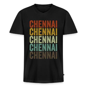 Chennai Inde Rétro Vintage - T-shirt encolure en V Premium bio Homme - noir - Devant - Nico (187cm)