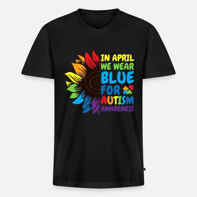 Autismus-Bewusstsein Sonnenblume - Männer Premium Bio T-Shirt mit V-Ausschnitt - Schwarz