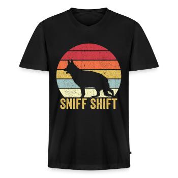 Policeman Police Dog Vintage - Men's Premium Organic T-shirt with V-neck - black - Front - Nico (187cm)