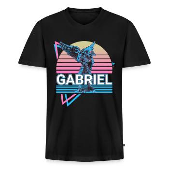Gabriel Archange Rétro - T-shirt encolure en V Premium bio Homme - noir - Devant - Nico (187cm)