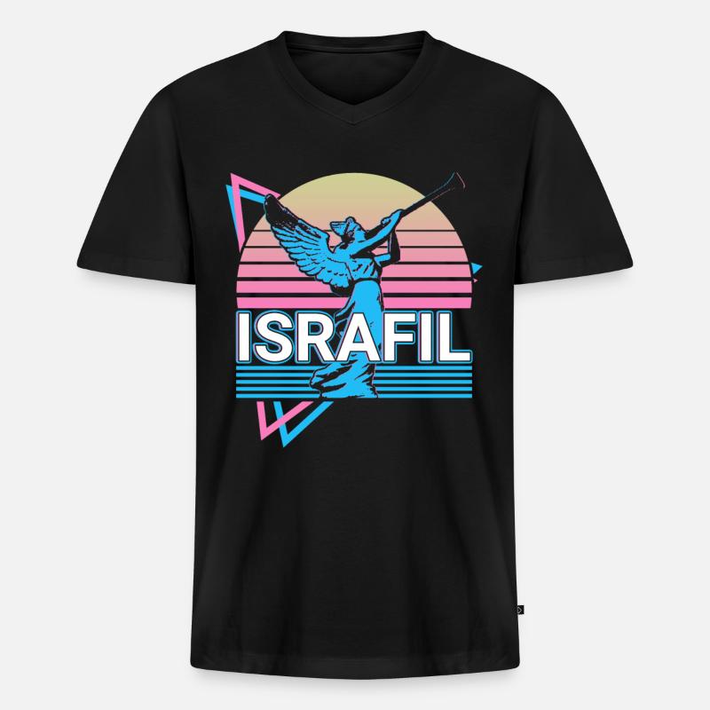 Israfil Erzengel Retro - Männer Premium Bio T-Shirt mit V-Ausschnitt - Schwarz