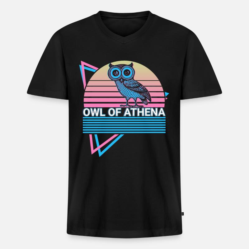 Eule der Athene Retro - Männer Premium Bio T-Shirt mit V-Ausschnitt - Schwarz