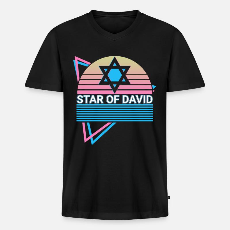 Davidstern Jüdisch Retro - Männer Premium Bio T-Shirt mit V-Ausschnitt - Schwarz