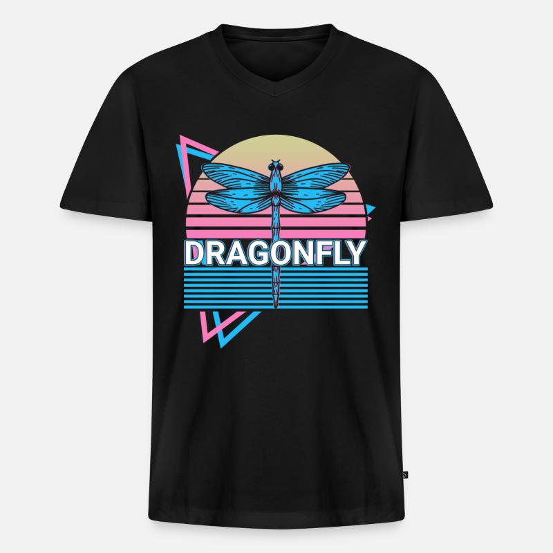 Libelle Libellen Retro - Männer Premium Bio T-Shirt mit V-Ausschnitt - Schwarz