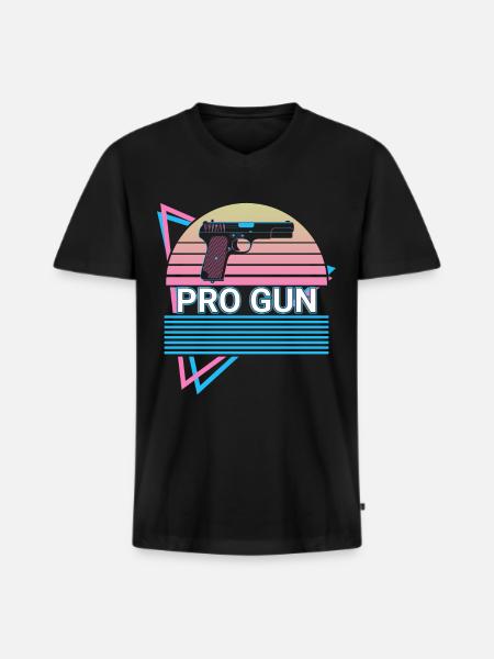 Pro Gun Retro - Männer Premium Bio T-Shirt mit V-Ausschnitt - Schwarz