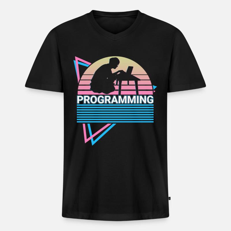 Programmierung Programmierer Retro - Männer Premium Bio T-Shirt mit V-Ausschnitt - Schwarz