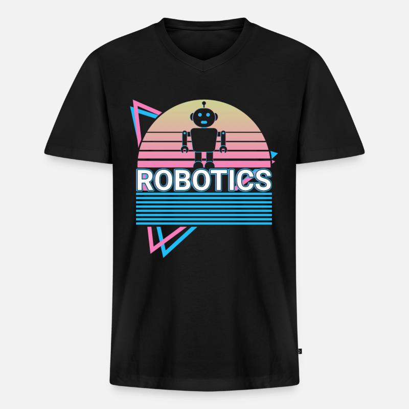 Robotik Roboter Retro - Männer Premium Bio T-Shirt mit V-Ausschnitt - Schwarz