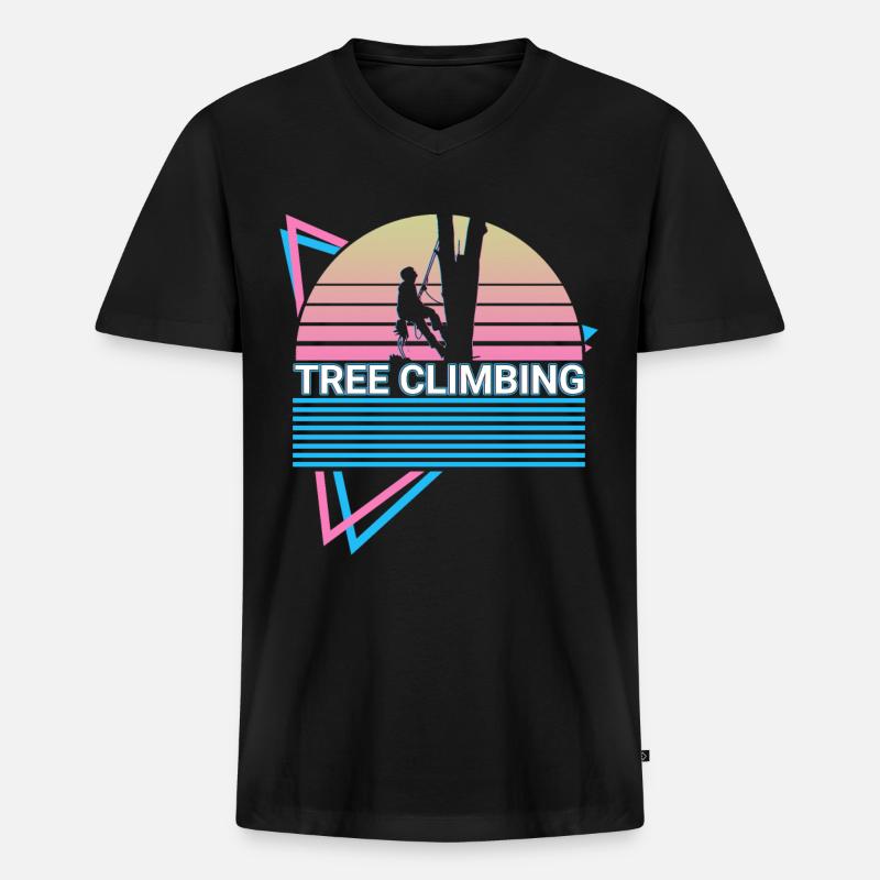 Baumklettern Baumkletterer Retro - Männer Premium Bio T-Shirt mit V-Ausschnitt - Schwarz