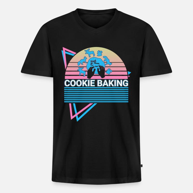 Plätzchen backen Bäcker Retro - Männer Premium Bio T-Shirt mit V-Ausschnitt - Schwarz