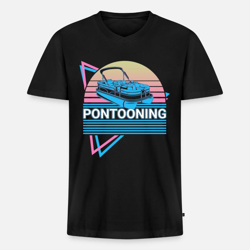 Ponton-Boot Retro - Männer Premium Bio T-Shirt mit V-Ausschnitt - Schwarz