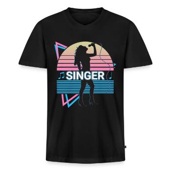 Chanteur Chant Rétro - T-shirt encolure en V Premium bio Homme - noir - Devant - Nico (187cm)
