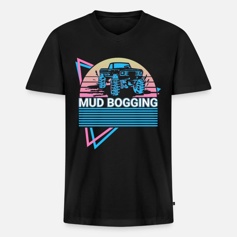 Mud Bogging Retro - Männer Premium Bio T-Shirt mit V-Ausschnitt - Schwarz