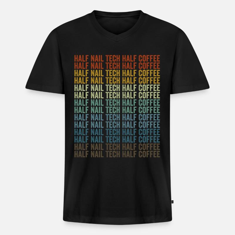 Halb Nageltechniker halb Kaffeenageltechnologe - Männer Premium Bio T-Shirt mit V-Ausschnitt - Schwarz