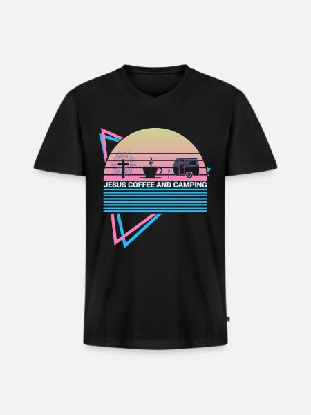 Christian Camper Camping Retro - Men's Premium Organic T-shirt with V-neck - black