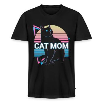 Cat Mama Retro - Men's Premium Organic T-shirt with V-neck - black - Front - Nico (187cm)